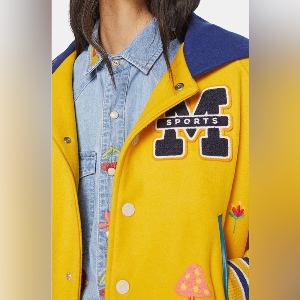 RARE MOTHER Split Hood Varsity Jacket Embroidered Yellow NWT In Orig. Packaging - Picture 14 of 16
